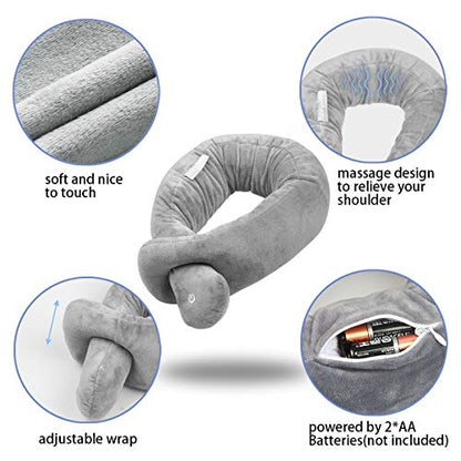 Neck Pillow, Neck Wrap Vibration Massaging Wireless Travel Pillow Soft Touch Breathable Head Support for Office Sofa Air Plane Grey - color: Grey