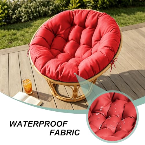 47" Round Tufted Floor Cushion, Thick Meditation Papasan with Ties - color: Red