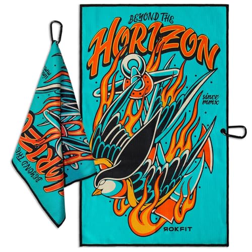 RokFit Gym & Golf Towel – Multi-Use, Quick-Dry, Durable Utility Towel with Bold Graphic and Carabiner Clip (Beyond The Horizon) - color: Beyond the Horizon