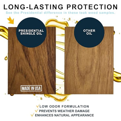 Presidential Shingle Oil - Indoor & Outdoor Wood Sealer for Protection of Wood Surfaces - Reduces Weathering - Low Odor - Enhances Natural Appearance - Made in USA (1 Gallon) | Non Toxic – Low Odor – Reduces Weathering - Water Resistant - Enhances Natural