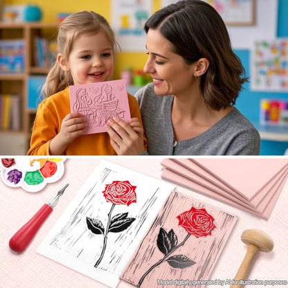 Bobblebro Linocut Kit for Printmaking, 5 PCS 4"x6" Rubber Linoleum Blocks | Stamp Making Kit and Block Printing Kit with Brayer and Carving Tools for Beginners and Artists, DIY Back To School Gift - style: KIT-5PCS