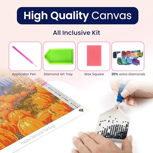 Modern Merch Truck Diamond Art Kits for Adults Fall Pumpkin Patch, Autumn Landscape Farm 5D Diamond Painting for Adults Dog and Truck, DIY Fall Wall Art Cross Stitch Gem Art, Full Round Drill 12x16in - color: Pumpkin Patch