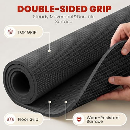 THAILE Large Exercise Mat, 6' x 4' x 6mm, Non-Slip Workout Mat for Home Gym | Versatile 6' x 4' Workout Space: 6mm HPE cushioning and textured grip support cardio, Pilates, stretching and yoga.