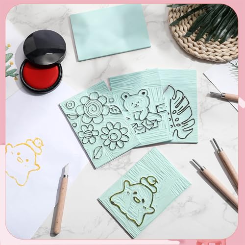 Frienda 40 Pcs 4"x6" Rubber Carving Blocks Linoleum Block Stamp Making Kit Soft Rubber for Craft Project Beginners Stamp Maker Printmaking Supplies (White and Green) - color: White and Green