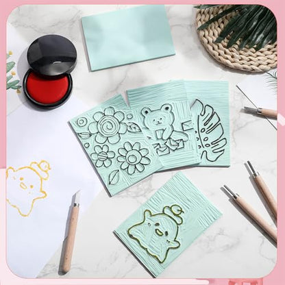 Frienda 40 Pcs 4"x6" Rubber Carving Blocks Linoleum Block Stamp Making Kit Soft Rubber for Craft Project Beginners Stamp Maker Printmaking Supplies (White and Green) - color: White and Green