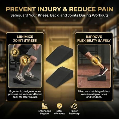 Pack of 2 Squat Wedge Block for Elevated Heel Squats and Deadlifts - Improve Mobility, Balance, and Strength - Non-Slip