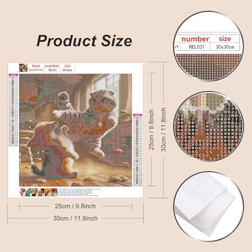 Reluohuo Diamond Art Kit for Adult Cat Full Drill Diamond Painting Kit | Dog Diamond Art Kit for Beginner Round Full Drill Acrylic, DIY Art Craft for Wall Decor Holiday Gifts 12x12 Inch - color: Cat2