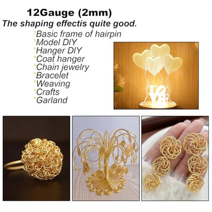 12 Gauge(2mm) Aluminum Wire 35 Yards Anodized Metal Wire for Bonsai Armature Crafting Sculpting Jewelry Craft Making Beading Floral (Copper, 12 Gauge) - color: Copper