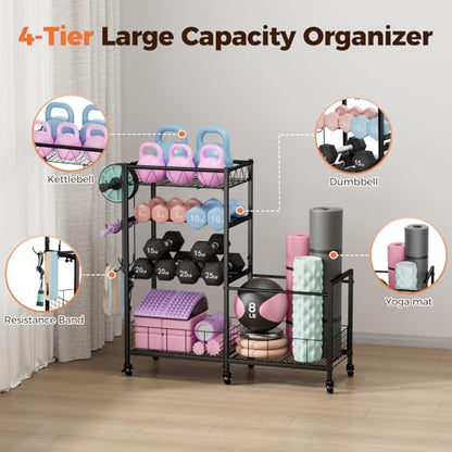 HavenlyYouth Dumbbell Rack, Home Gym Weight Rack Storage, Adjustable Dumbbell Stand Organizer with Wheels, Holds Dumbbells, Kettlebells, Yoga Mats - size: 33.5"
