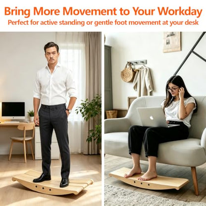 Wooden Balance Board for Standing Desk, 360° Wobble Board Anti-Fatigue Rocker with Anti-Slip Surface, 440 lbs Capacity, Core Strength Trainer, Foot Stretcher, Physical Therapy, Plantar Fasciitis Relief