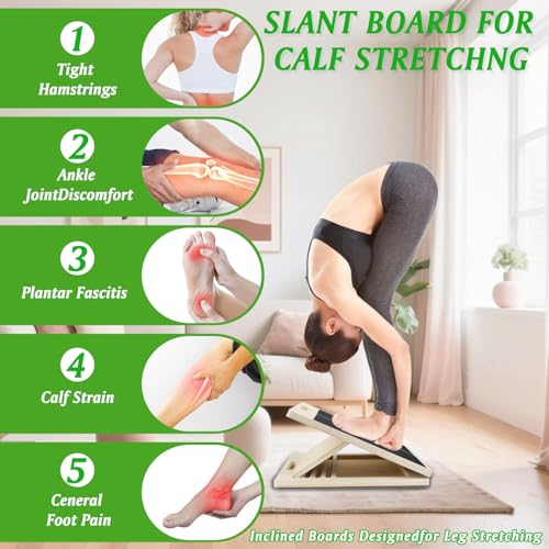 Slant Board for Calf Stretching, Adjustable Portable Wooden Calf Stretcher Incline Board, Balance Beam