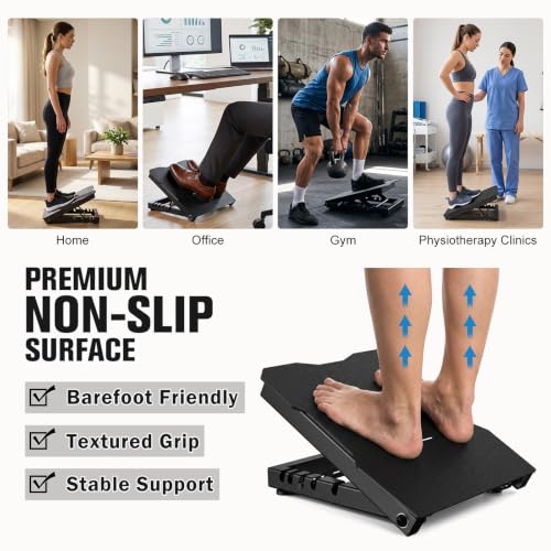 Steel Slant Board Calf Stretcher, 600 Lbs Weight Capacity 5-Level Adjustable Incline Board Squat Wedge Achilles Ankle Stretcher Non-Slip Surface for Squat, Fitness, Physical Therapy - color: Black