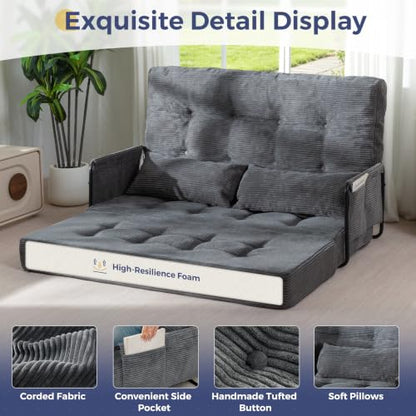 MAXYOYO Adjustable Folding Sofa Bed Couch with 2 Pillows, Dark Grey - color: Dark Grey