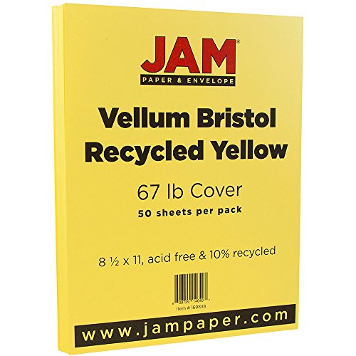 JAM PAPER Vellum Bristol 65lb Cardstock - 8.5 x 11 Coverstock - 147 gsm - Yellow - 50 Sheets/Pack - color: Yellow, size: 8.5" x 11"