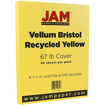 JAM PAPER Vellum Bristol 65lb Cardstock - 8.5 x 11 Coverstock - 147 gsm - Yellow - 50 Sheets/Pack - color: Yellow, size: 8.5" x 11"