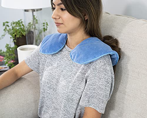 DreamTime Microwaveable Crescent Wrap with Aromatherapy, Heating Pad for Neck and Shoulders, Neck Wrap with Soothing Lavender, Lemongrass, and Chamomile Herbs for Natural Stress Relief, Blue - color: Blue, style: Crescent Wrap