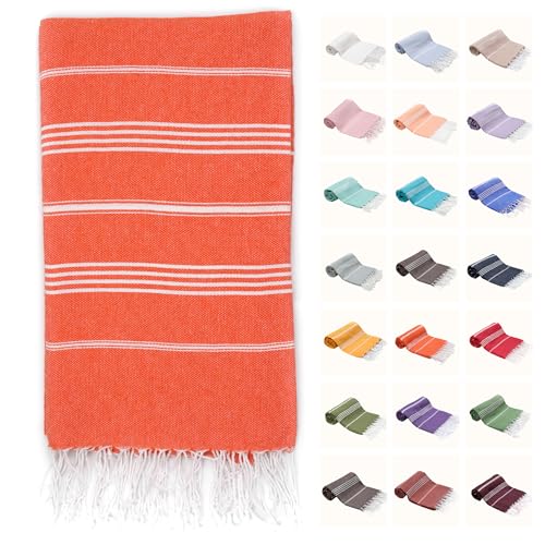PARK & OZ Turkish Beach Towel – Oversized 100% Cotton, Quick-Dry, Absorbent, Sand-Free Blanket 72x40 – XL, Lightweight Pool Towel for Adults, Women, Men – Sand Resistant & Perfect Travel (Orange) - color: Orange