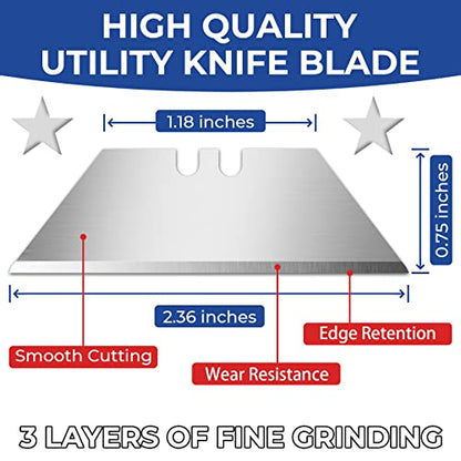 DIYSELF Utility Knife Blades 100 Pack, Box Cutter Blades Refills with Dispenser, Razor Blades Utility Knife Replacement Blade for Box Cutter, Razor Knife Blade | SK5 Steel Utility Knife Blades, Razor Knife Replacement Blade for Box Cutter - size: 100-Pack