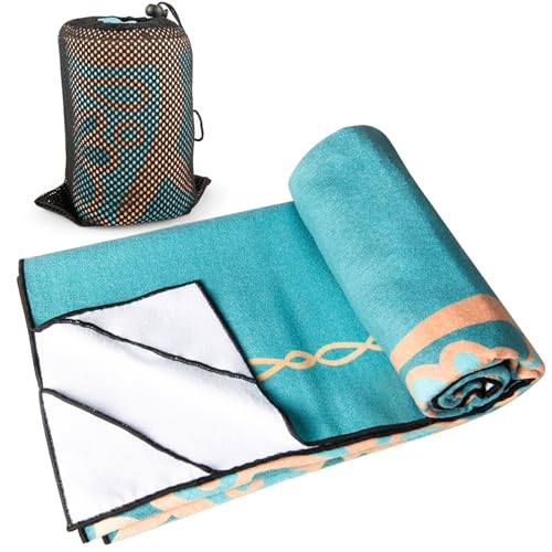 Hot Yoga Towel with Grip Dots, Non Slip, 70"x26, Turquoise Mandala | Sweat Absorbent Yoga Mat Towel, Portable with Travel Bag, Catching Eyes Design, For Hot Yoga, Bikram, Pilates and Fitness - color: Turquoise Mandala, size: 70" x 26"