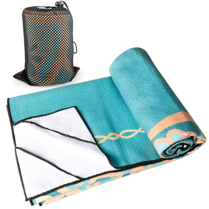 Hot Yoga Towel with Grip Dots, Non Slip, 74"x26", Turquoise Mandala - color: Turquoise Mandala, size: 74" x 26"