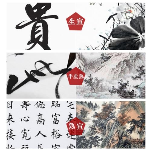 KYMY Chinese/Japanese Calligraphy Xuan Paper 100PCS, Sumi/Rice Paper for Writing Painting Drawing Practice, Chinese Brush Ink Paper Shu (Ripe) (34 x 138 cm / 13.38 x 54.33 inch) - size: Shu (Ripe) Xuan 34 x 138 cm (13.38 x 54.33 inch)