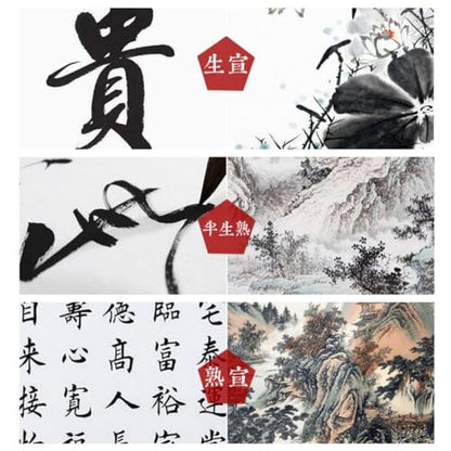 KYMY Chinese/Japanese Calligraphy Xuan Paper 100PCS, Sumi/Rice Paper for Writing Painting Drawing Practice, Chinese Brush Ink Paper Shu (Ripe) (34 x 138 cm / 13.38 x 54.33 inch) - size: Shu (Ripe) Xuan 34 x 138 cm (13.38 x 54.33 inch)
