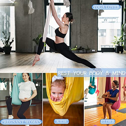 5.5 Yards Aerial Silks Yoga Swing Set - Aerial Yoga Hammock Kit Anti-Gravity Flying for Fitness, Low/Non Stretch Nylon Tricot Fabric Hardware Included for Dance - color: AQUA BLUE