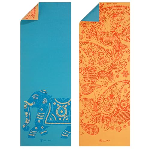 Gaiam Yoga Mat - Premium 6mm Print Reversible Extra Thick Non Slip Exercise & Fitness Mat for All Types of Yoga, Pilates & Floor Workouts (68" x 24" x 6mm Thick) - color: Elephant