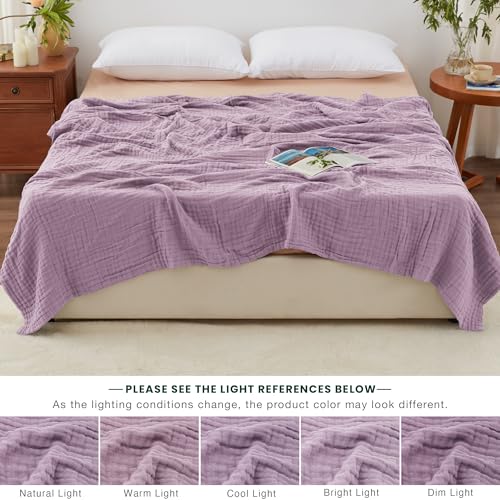 Love's cabin 100% Cotton Muslin Blanket, 6 Layer Lightweight Breathable Gauze King Size Blanket 108 x 90 Inches, Soft Summer Blanket for Bed, Lavender - color: Lavender, size: King(108"x90")