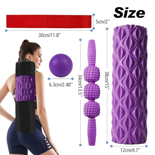 5 in 1 Foam Roller Set High Density Patented Foam Roller for Exercise - color: Purple Diamond