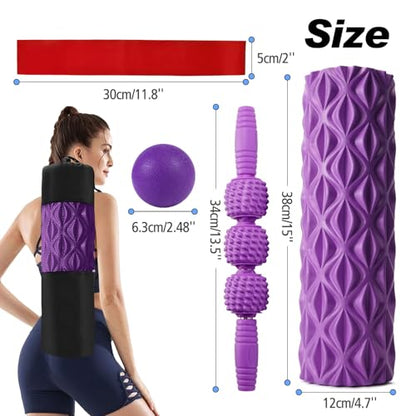5 in 1 Foam Roller Set High Density Patented Foam Roller for Exercise - color: Purple Diamond