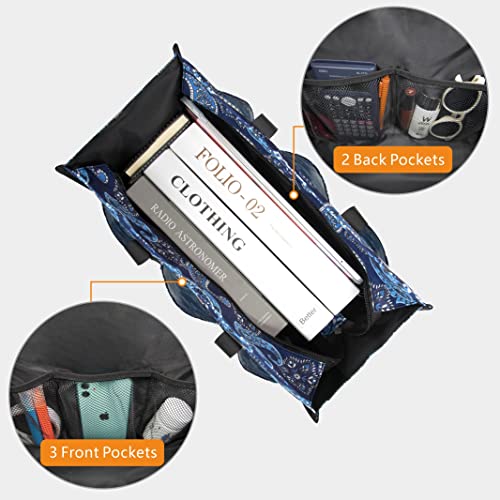 TOPDesign Utility Water Resistant Tote Bag with 13 Pockets, Zipper Closure - color: Blue Bandanna, size: Large