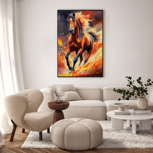 GEEHEIY Framed Paint by Numbers Kit for Adults, Running Horse, 8X 12 Inch | DIY Adult Paint by Number Kit for Beginners, Horse Wall Decor, Stress Relief Craft Gift, Creative Hobby - color: TRTD1PF312