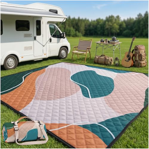 RYCHIC Waterproof Picnic Blanket Outdoor Camping Beach Mat Outside Rug Tent Floor Carpet Extra Large Foldable Sandproof Car Essential Roadtrip Rv Accessories Glamping Gear Must Haves Hiking Gift - color: Abstract Beige Green