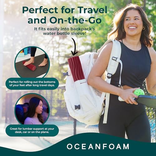 Oceanfoam Ripple Travel Foam Roller (11" x 3.35") Firm Mini Foam Roller for Physical Therapy, Deep Tissue Massage, Back Pain - High Density, Ergonomic Wave Textured - Yoga, Pilates, Exercise (Maroon) - color: Maroon