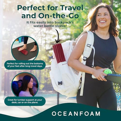 Oceanfoam Ripple Travel Foam Roller (11" x 3.35") Firm Mini Foam Roller for Physical Therapy, Deep Tissue Massage, Back Pain - High Density, Ergonomic Wave Textured - Yoga, Pilates, Exercise (Maroon) - color: Maroon