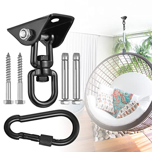 Hammock Hanging Kit,Hanging Chair Hardware 360°Rotating 1000 lb Capacity Hammock Hooks Heavy Duty,Hammock Chair Hanging Kit & Swing Ceiling Hook Snap for Hammock Chair Stand,Seat, Tree,Yoga,Gym(Black)