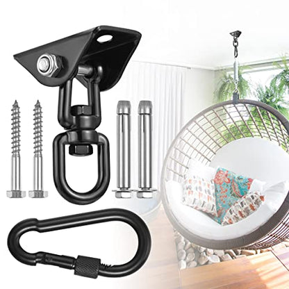 Hammock Hanging Kit,Hanging Chair Hardware 360°Rotating 1000 lb Capacity Hammock Hooks Heavy Duty,Hammock Chair Hanging Kit & Swing Ceiling Hook Snap for Hammock Chair Stand,Seat, Tree,Yoga,Gym(Black)