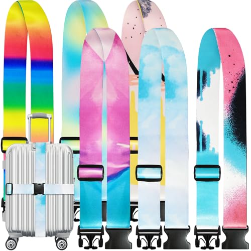 6 Pieces Luggage Straps Patterned Luggage Strap Suitcase Straps Luggage Belt Adjustable Travel Luggage Belt Strap with Quick Release Buckle, 2 inches Wide by 72 inches Long (Clouds Style) - style: Clouds Style