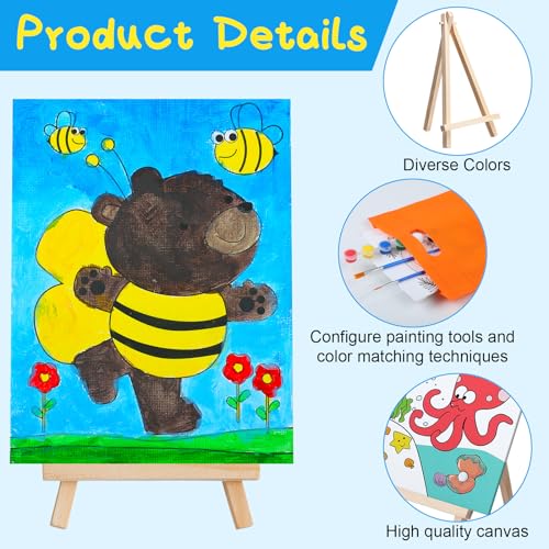 Tenceur 48 Pcs Kids Canvas Painting Kit Pre Drawn with Easel Paint Apron | Ocean Animals Pre Drawn Panel, Wooden Easels, Paint Pot Brushes, Mini Aprons Tote Bags, Birthday Party for Boys Girls Student - style: Fresh