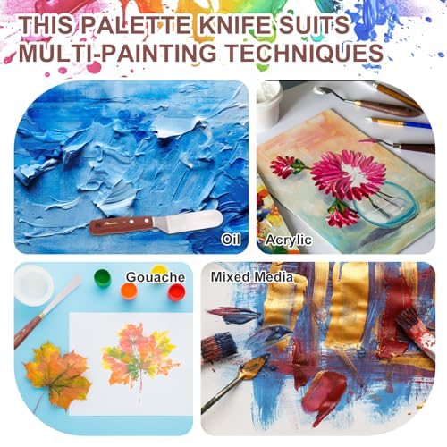 MECCANIXITY Pack of 1 Palette Knife No.14, 9.1" Long Palette Knives with Stainless Steel Flexible Spatula Pallet Knife and Wood Handle for Scraping, Mixing, Oil Acrylic Painting Canvas - style: No.14
