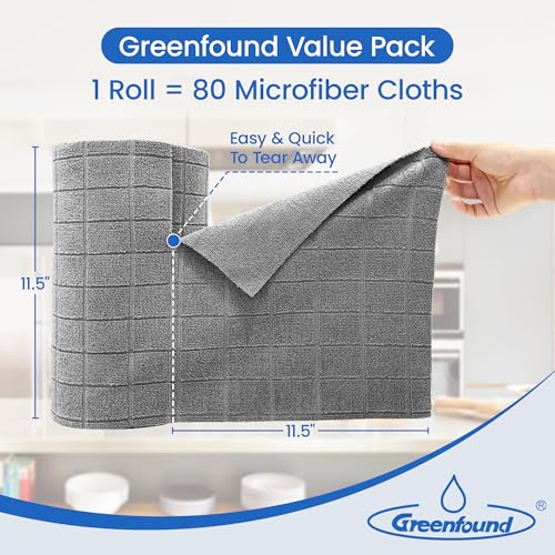 Greenfound Microfiber Cleaning Cloth Roll, 80 Pack Tear Away Towels, Reusable Washable Lint Free Scratch Free Absorbent Cleaning Rags for Kitchen Home Car Window Glass, 11.5 x 11.5 Inch Check Grey - color: Check Grey