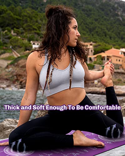 Instructional Yoga Mat with Poses and Stretches Printed On It | Yoga Mat with Poses - color: Purple/Blue