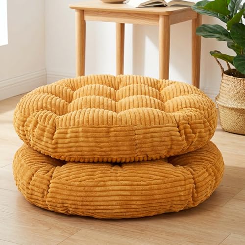 Large Floor Pillow for Adults, 22x22" Memory Foam Floor Cushion with Corduroy Cover, Round Floor Sitting Cushions for Meditation, Lounge,Seating for Yoga, Tatami Living Room (2, Round-Orange) - color: Round-orange