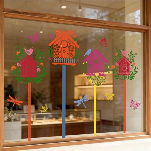 Large Stencils for Painting Walls Bird House Stencil | Reusable Stencil for Wood Fence Room Wall Window Glass - style: Bird House