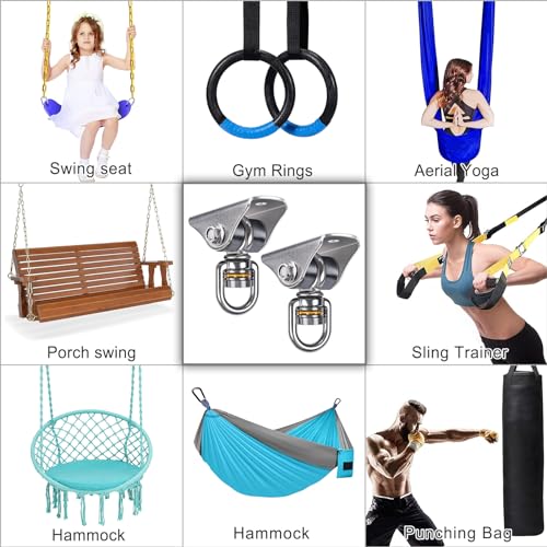 BeneLabel 2 Pack Silent Swing Hanger Heavy Duty Stainless Steel Swing Hook with Swivel Bearing for Hammock Chair, Porch Swing, Yoga Silk, Punching Bag 1000 lbs Capacity - color: 2pcs Silent Swing Hanger With Bearing