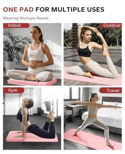HAPBEAR Foldable Yoga Mat - 72"x24"x0.24" (6mm), Non-Slip TPE Exercise Mat | Ideal for Home Workout, Yoga, Pilates, Stretching & Travel, Durable & Eco-Friendly, Includes Carry Bag - color: Pink