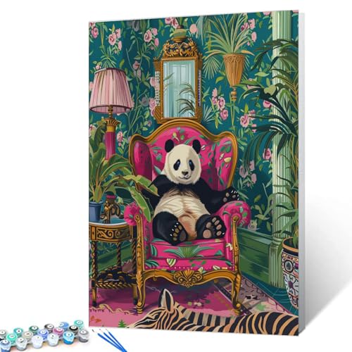 Tucocoo Lovely Panda Paint by Numbers Bohemia Jungle Animal Paint by Numbers Kits for Adult,Boho Botanical Paint by Numbers Kits on Colorful Canvas for Home Wall Decor 16''W x 20''H (Without Framed) - color: Artwork-10, size: 16''x20''(Without Frame)
