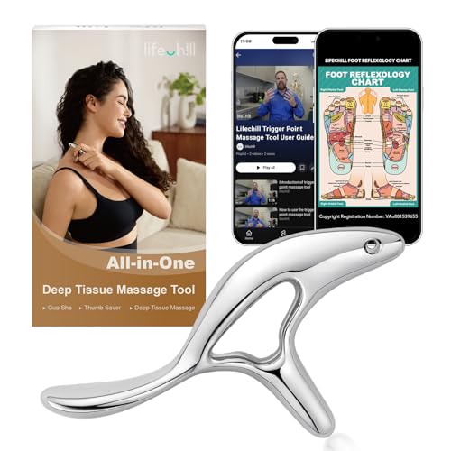 lifechill Trigger Point Massage Tool for Pain Relief Deep Tissue & Gua Sha, HSA Fascia Release Tools for Full Body, FSA Eligible Items Muscle Scraper Acupressure Tool TMJ Relief, Thumb Saver Neck Foot - color: Silver
