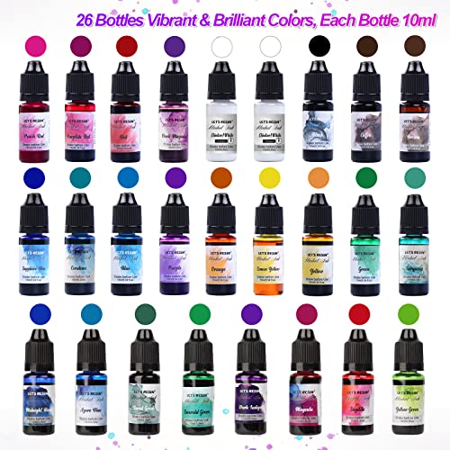 Bundle Set of 26 Colors Alcohol Ink for Epoxy Resin and 16 Color Epoxy Resin Paint Pigment